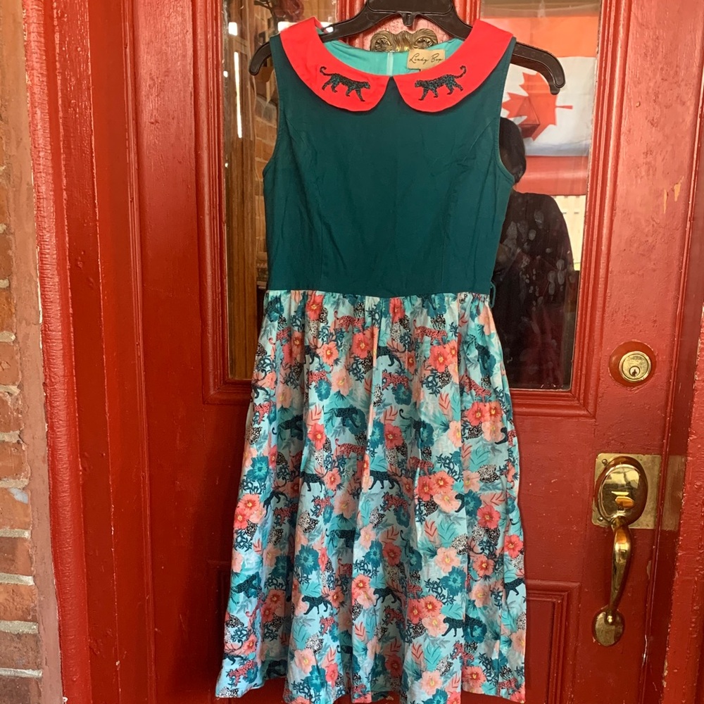 Lindy Bop Dress with Teal and Red Accents
